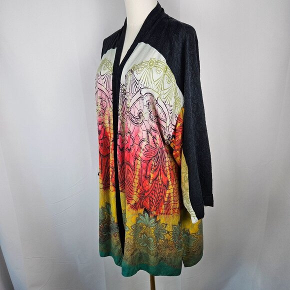 Citron Santa Monica Silk Multicolor Floral Kimono Jacket Large Boho - Picture 3 of 12